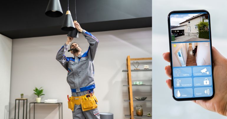 Montage moderner Beleuchtungs- und Sicherheitstechnik
